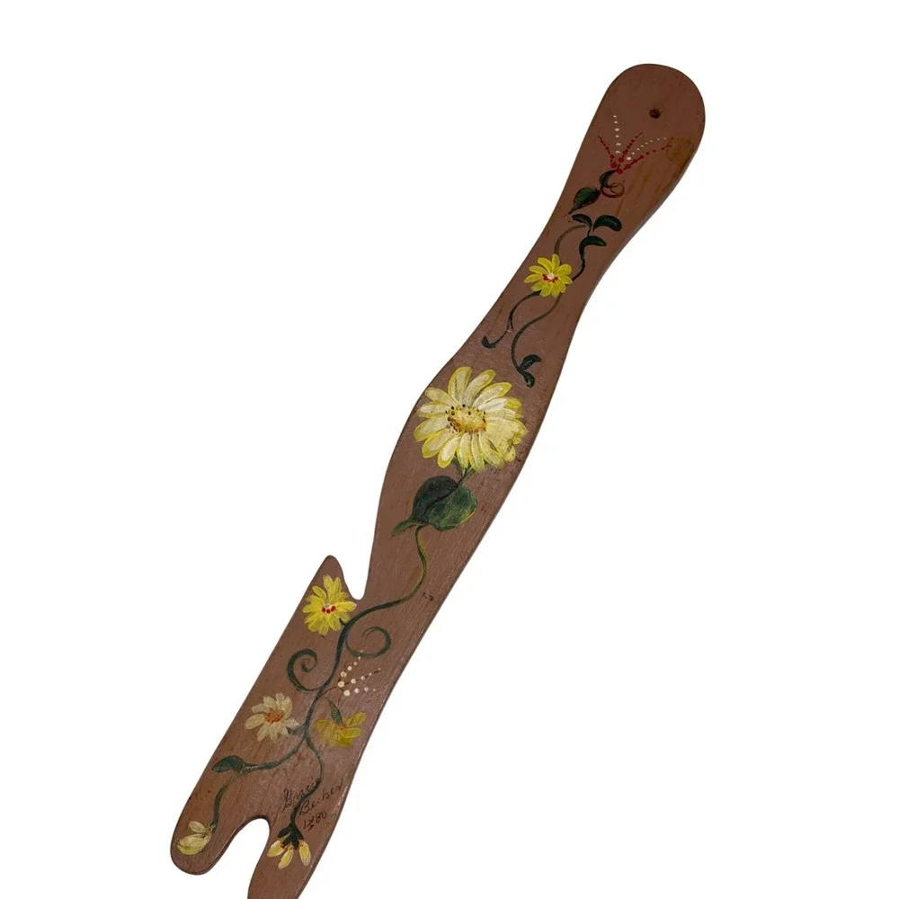 Vintage Hand Painted Oven Rack Jack Wooden Rack Pull Signed Folk Art 1980